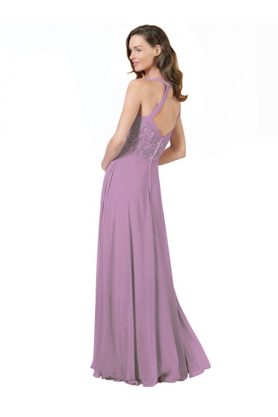 Sleeveless Spaghetti Straps Soft Chiffon & Lace Dark Lavender Long Bridesmaid Dress Cardiff