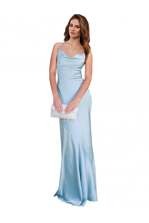 Sleeveless Cowl Neck Silk like Satin Light Sky Blue Long Formal Evening Gown / Prom Dress / Bridesmaid Dress Cardiff